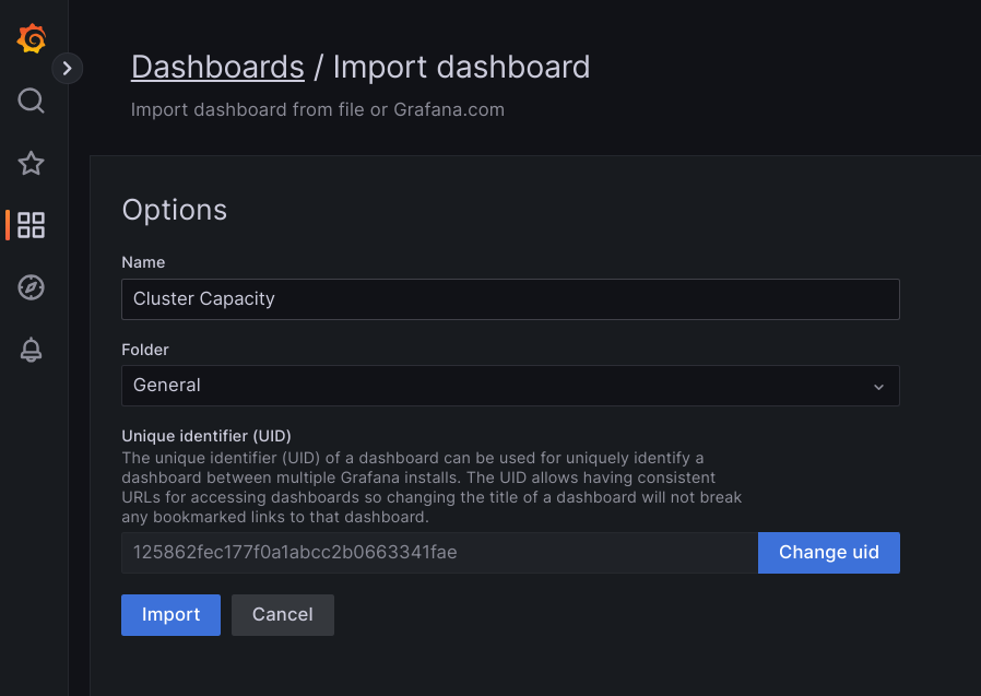 Importando panel en Grafana.