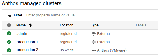 GKE Enterprise clusters list