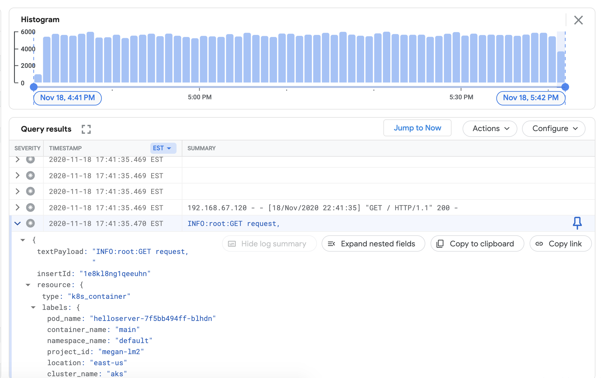 Logs for attached cluster