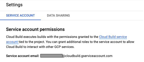 Screenshot der Cloud Build-Einstellungsseite