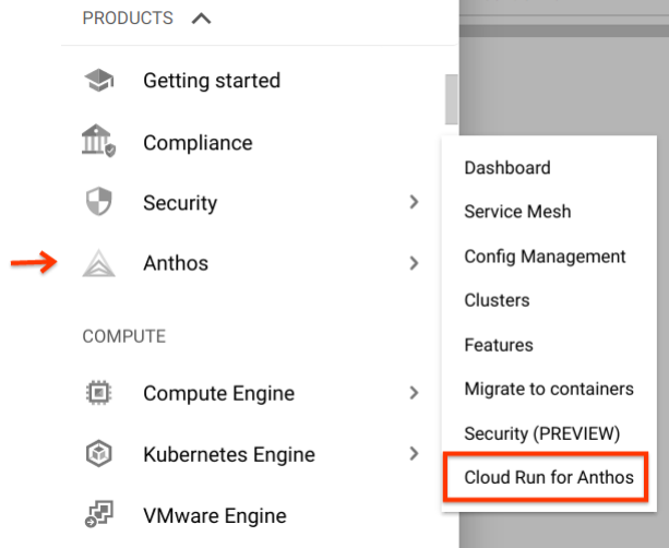 Menu di Cloud Console