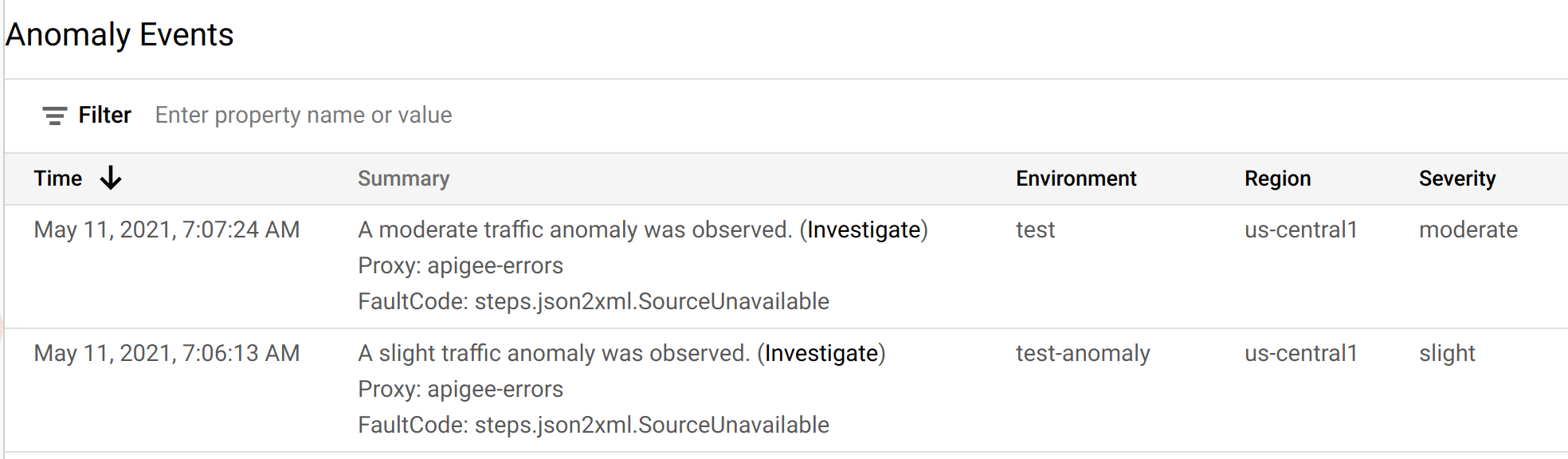 View anomalies in the Anomaly Events dashboard