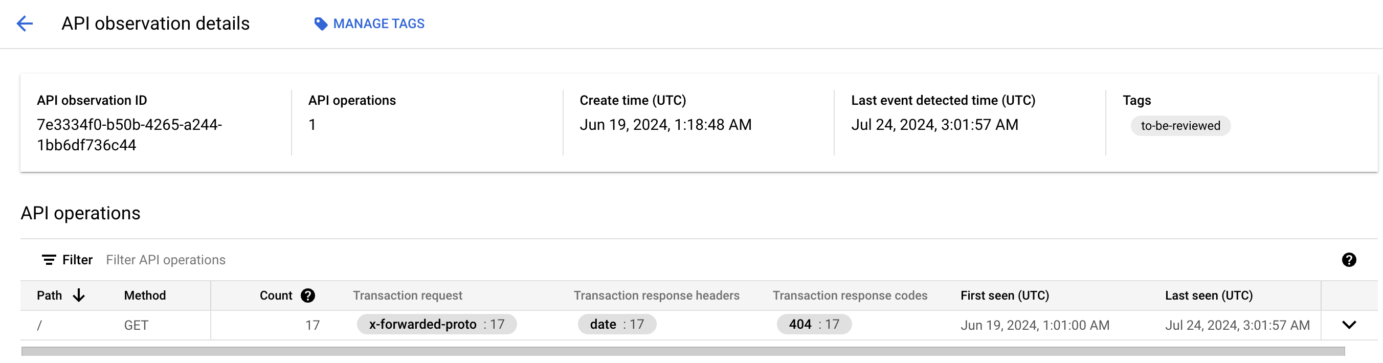 Detalles del trabajo de observación de Shadow API Discovery