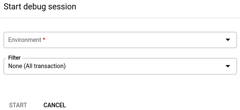 Start debug session dialog.