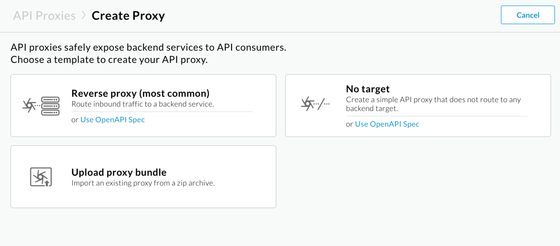 API proxy pane with Reverse proxy selected