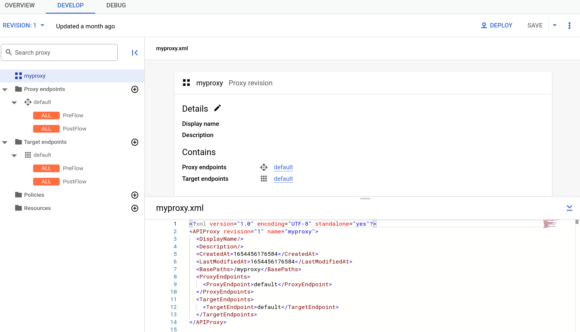 Develop view in the Proxy Editor