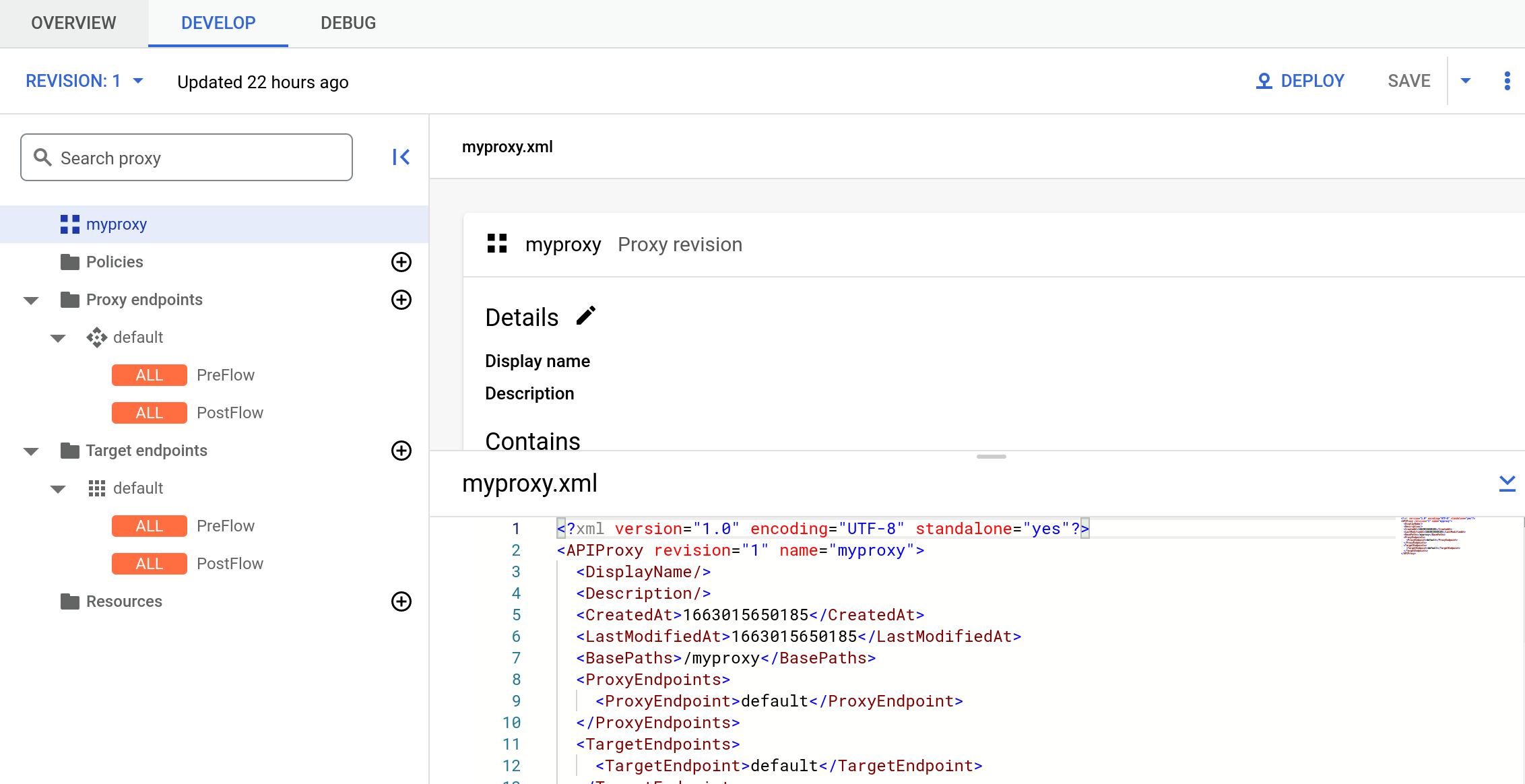 Visualização de desenvolvimento no Editor de proxy