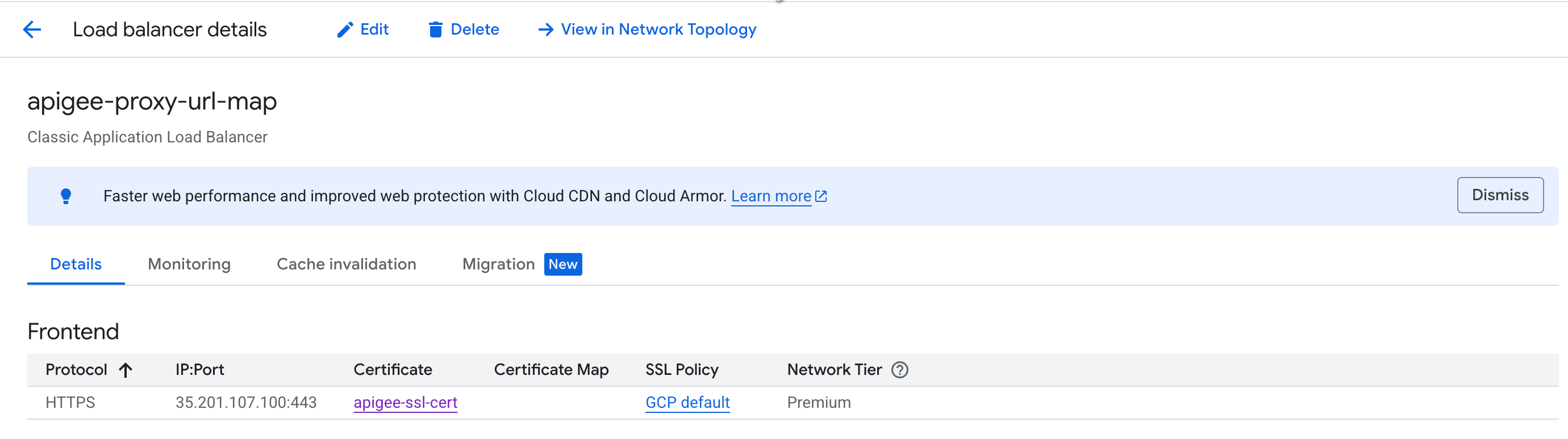 Google Cloud Platform 中的“负载均衡器详细信息”页面