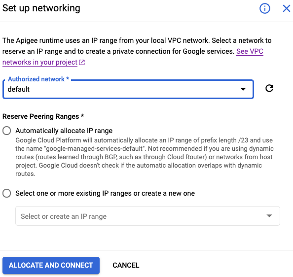 Selezione delle opzioni di peering