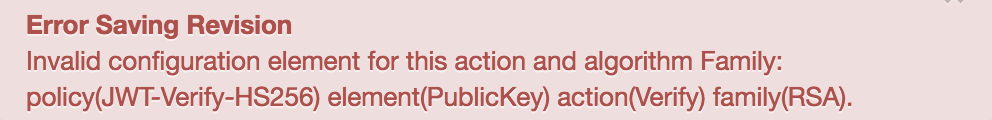 Invalid configuration element for this action and algorithm error message.