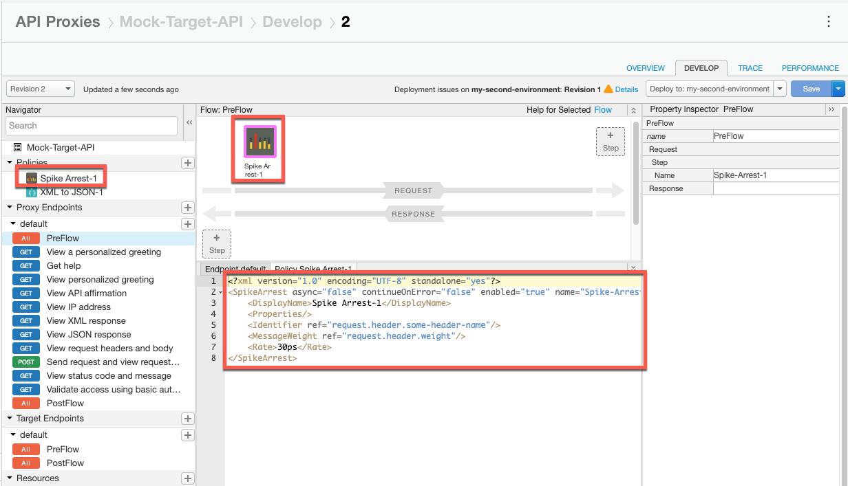 Grafik: PreFlow mit SpikeArrest-Richtlinie aufrufen