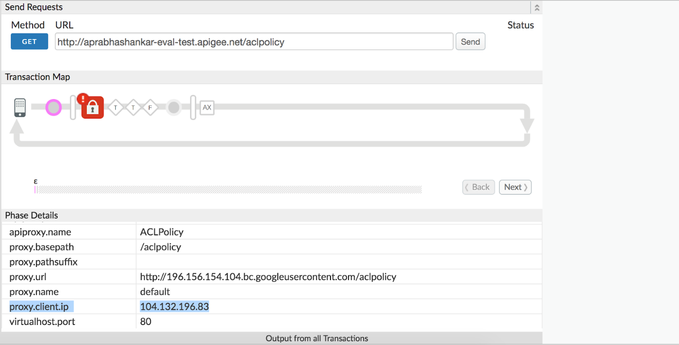 Der Bereich &quot;Phasendetails&quot; mit der IP-Adresse, von der die API-Anfrage gesendet wurde.