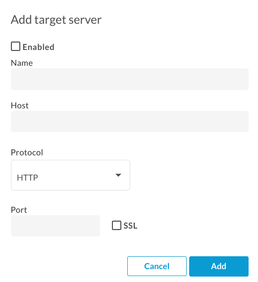 Add target server dialog