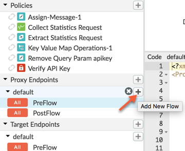 Lorsque vous placez le pointeur sur le signe plus situé à côté de la valeur par défaut, le texte de l&#39;info-bulle indique &quot;Add New Flow&quot;.