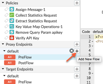 Saat Anda menahan kursor ke tanda plus di sebelah default, teks pengarahan kursor akan bertuliskan Add New Flow.