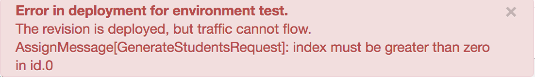 Error in deployment for environment test.