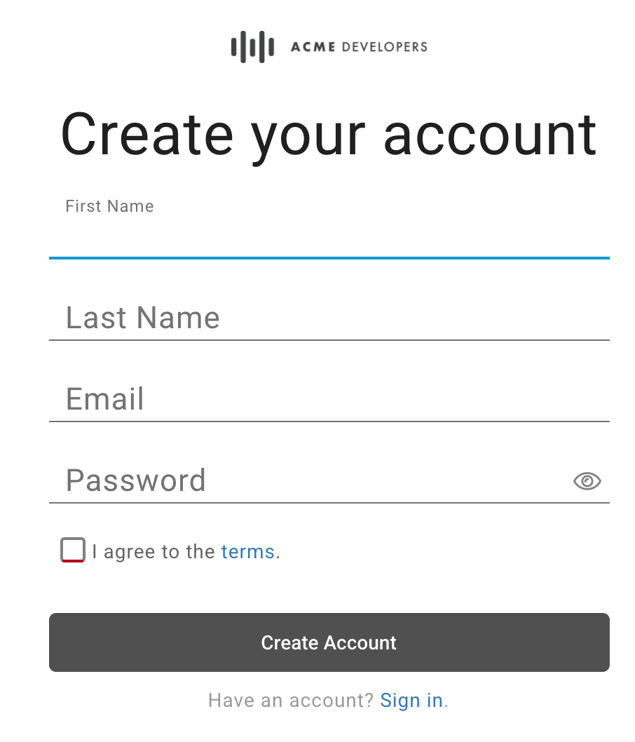 Dialog &quot;Create your account&quot;