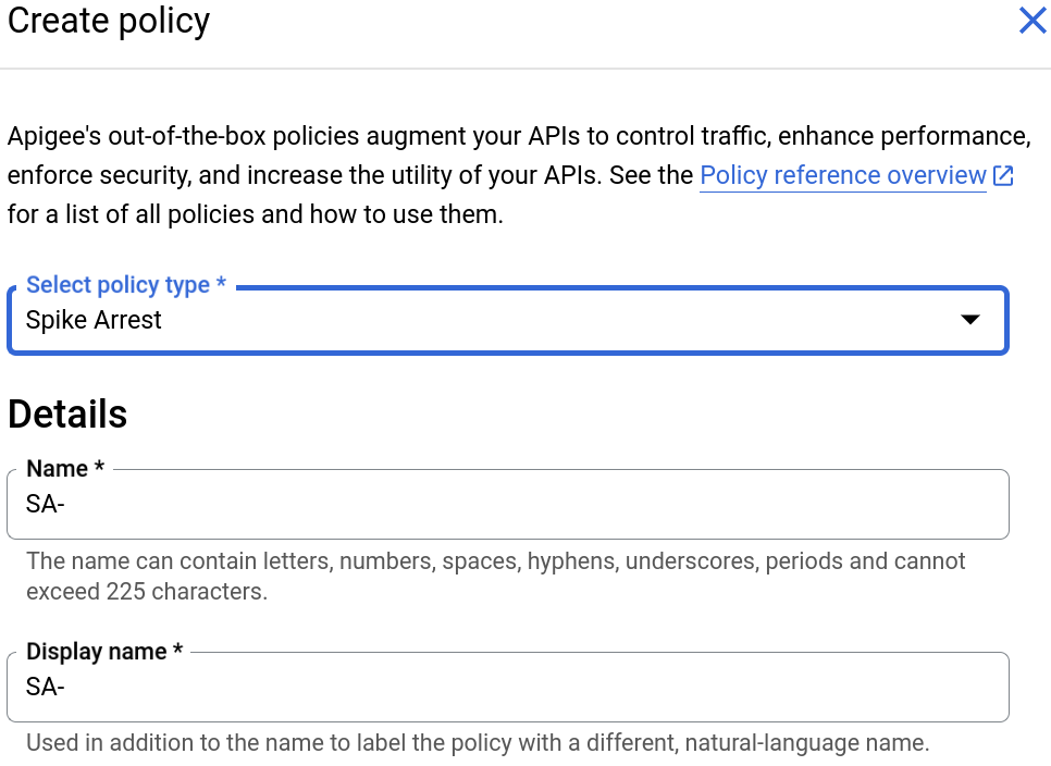 Create policy dialog.