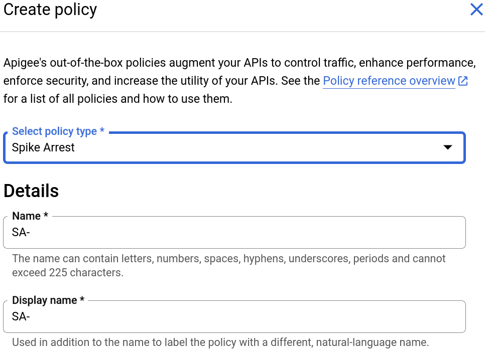 Dialog &quot;Create policy&quot;.