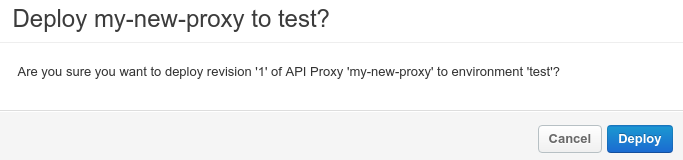 API Proxy 詳細資料的「Deployments」部分，並為 prod 環境選取修訂版本 3。