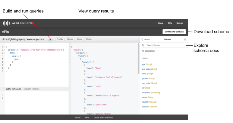 GraphQL Explorer sur le portail