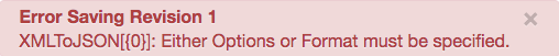 Mensagem de erro informando que as opções ou o formato precisam ser especificados.