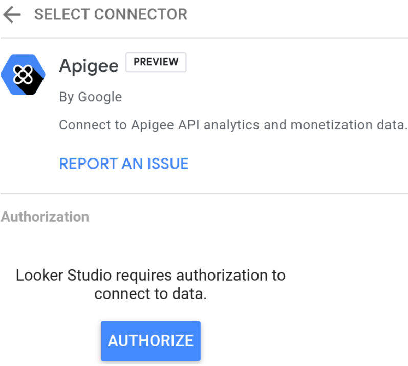 Bouton Apigee sur la page du rapport Looker Studio.