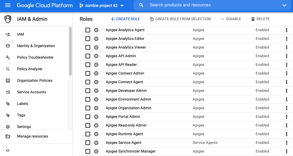 IAM Permissions view in Cloud Console