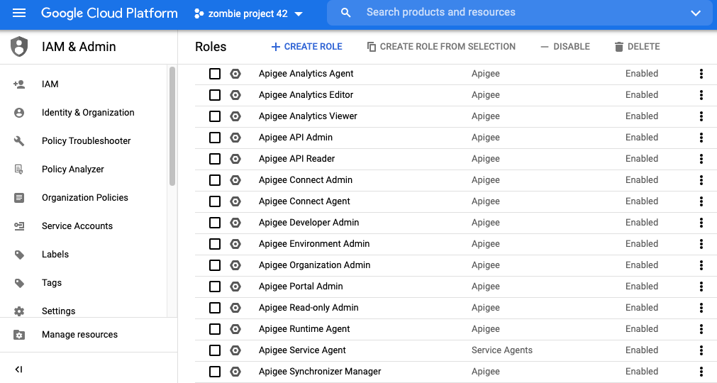 Cloud Console 中的 IAM 權限檢視畫面