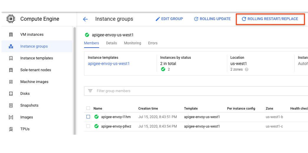 Mulai ulang bertahap Compute Engine