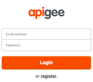Página de acceso de Apigee con campos de dirección de correo electrónico y contraseña.