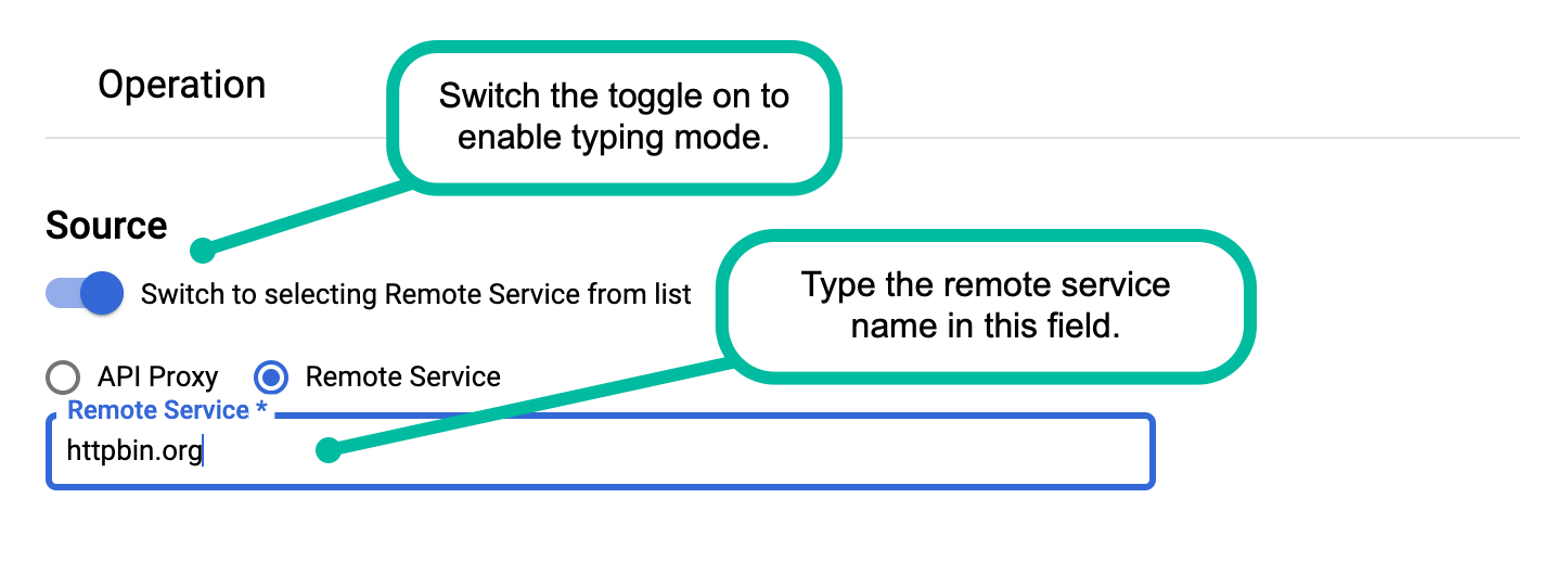 La case d&#39;option &quot;service distant&quot; est cochée, l&#39;activation de la saisie manuelle du texte est activée, et le service distant httpbin.org est saisi dans le champ &quot;service distant&quot;.