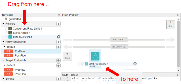 Drag and drop policies into the Flow editor.