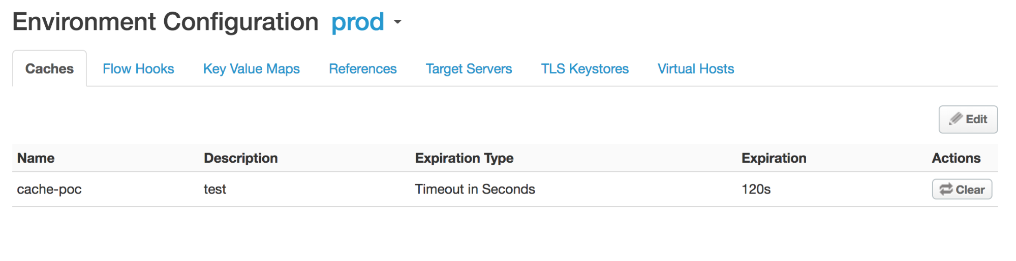 Environment Configuration Caches tab.