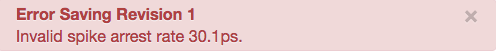 スパイク阻止レートの 30s が無効であるというエラー メッセージ。