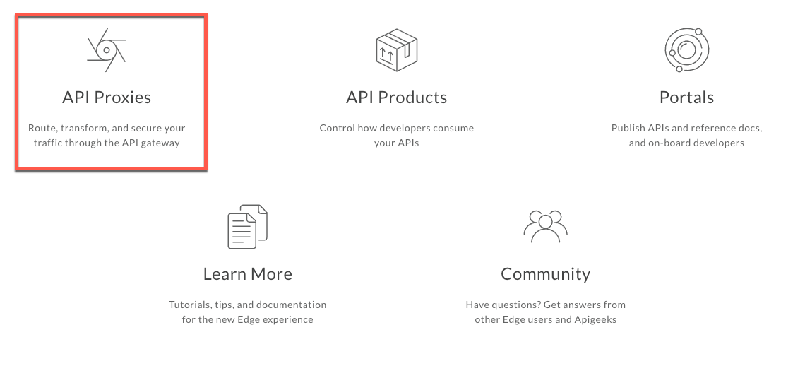 Click API Proxies on landing page