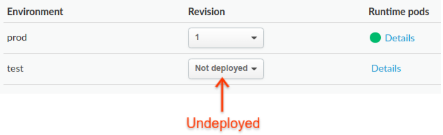 Drop-down yang menampilkan proxy API tidak di-deploy dari lingkungan pengujian