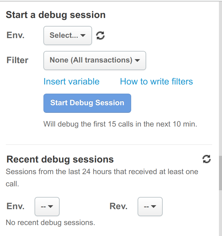 Memulai panel sesi debug