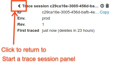 Seta para voltar que direciona você para o painel "Iniciar uma sessão do Debug"