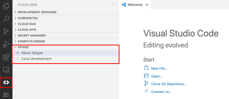 Apigee in Cloud Code showing the icon in the activity bar