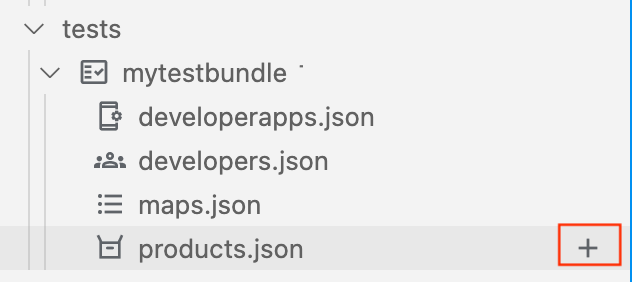 + wird angezeigt, wenn Sie den Mauszeiger über "products.json" positionieren.