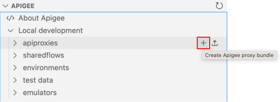 apiproxies フォルダの上にカーソルを合わせると + が表示される