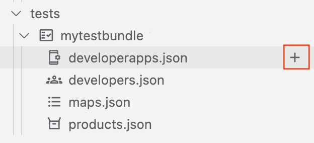 + displays when you position the cursor over developerapps.json