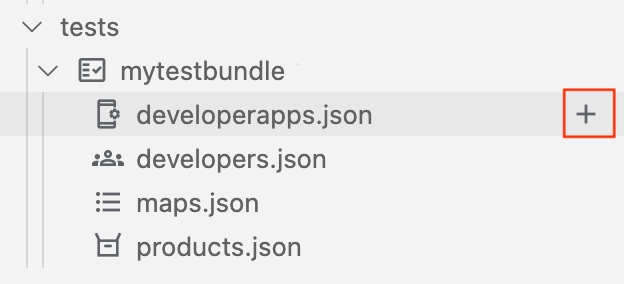 + wird angezeigt, wenn Sie den Mauszeiger über &quot;developerapps.json&quot; positionieren.