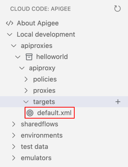 Arquivo de endpoint de destino default.xml na seção da Apigee