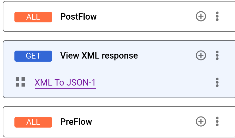 Política XML a JSON en el flujo