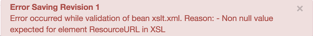 È previsto un valore non nullo per l&#39;elemento ResourceURL in XSL.