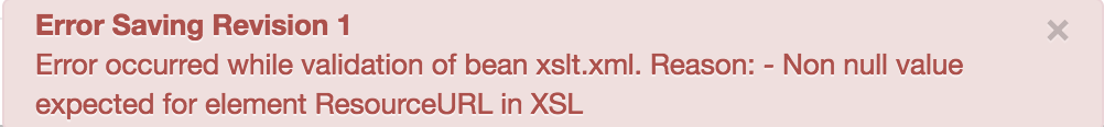 Previsto un valore diverso da null per l&#39;elemento ResourceURL in XSL.