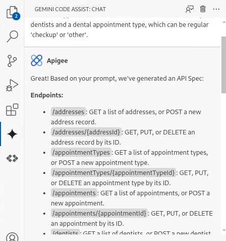 Cloud Code Gemini Code Assist 對話，顯示規格端點