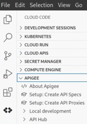 Apigee in Cloud Code mit dem Symbol in der Aktivitätsleiste
